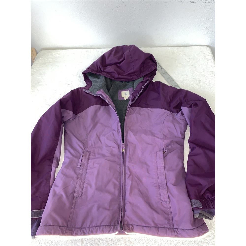 LANDS END Purple Jacket Grow-A-Longs Coat Girls Med 10-12 Hooded Lined